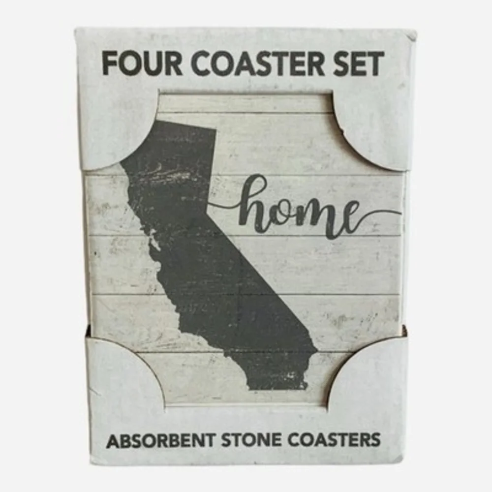Highland Home Louisiana State Map Ceramic Coasters Set 4 Absorbent Stone Cork